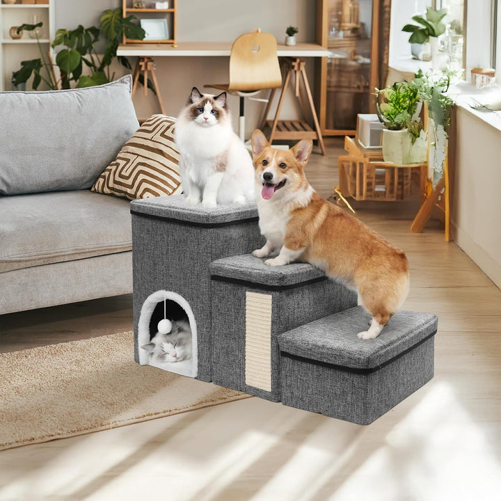 Newthinking Hundetreppe 3 Stufen mit Stauraum, rutschfeste & Faltbare Treppe für kleine Hunde, älter