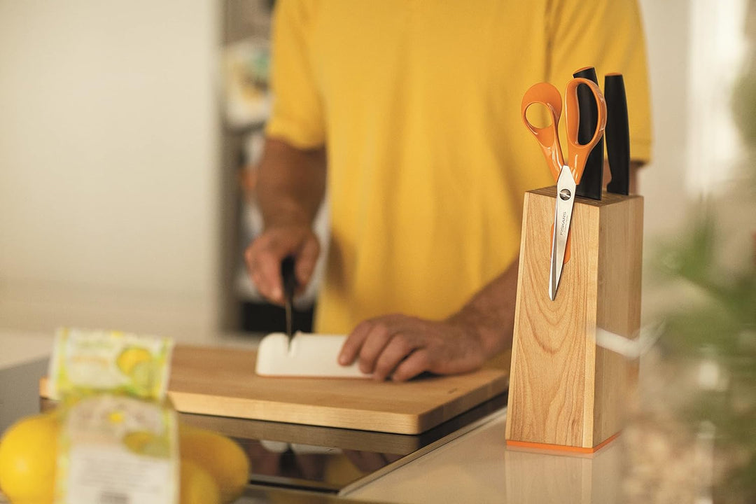 Fiskars Messerblock mit 5 Messern, Breite: 14,5 cm, Höhe: 36 cm, Birkenholz, Functional Form, 106292