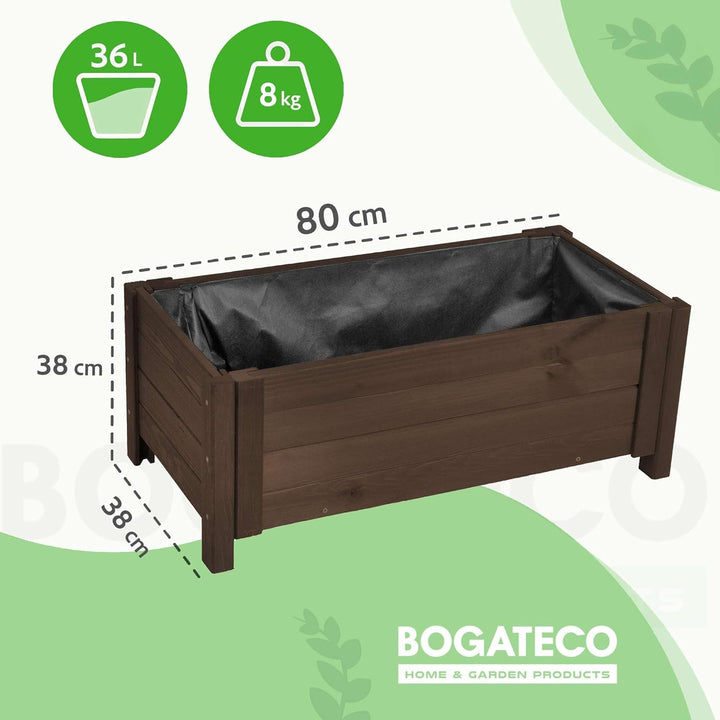 BOGATECO Pflanzkasten Pflanzkübel aus Holz | 80 x 38 cm | Dunkelbraun | Blumen-Topf Perfekt für Gart