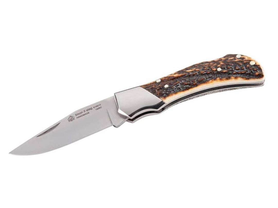 PUMA IP Taschenmesser bison II stag, Stahl AN.58, Nagelhau, Back Lock, Hirschhorngriffschalen, polie