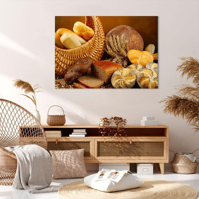 Bilder auf Leinwand 100x70cm Leinwandbild mit Rahmen Bäckerei Brot Essen Gross Wanddeko Bild Schlafz