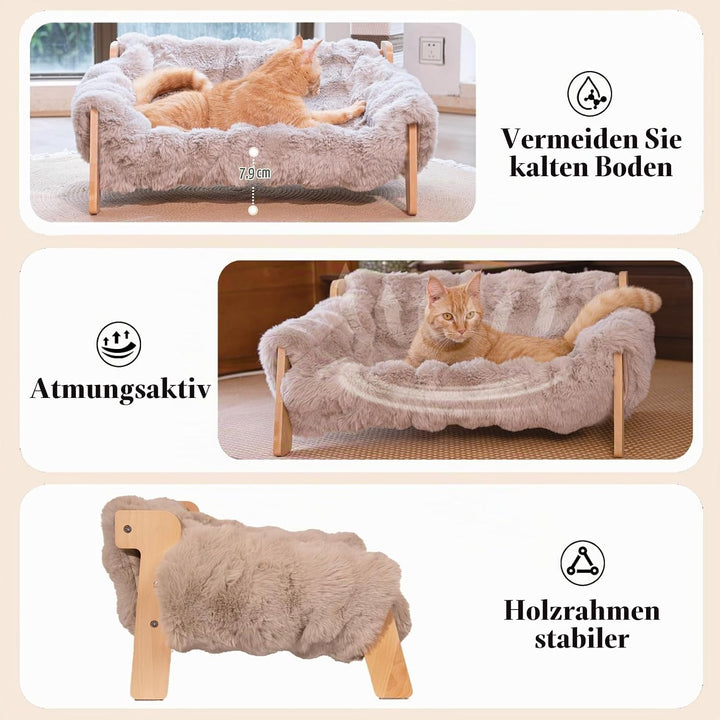 Cheerpals Katzenhängematte Katzenbett für Grosse Katzen - Freistehende Katzenliege aus Buchenholz ge