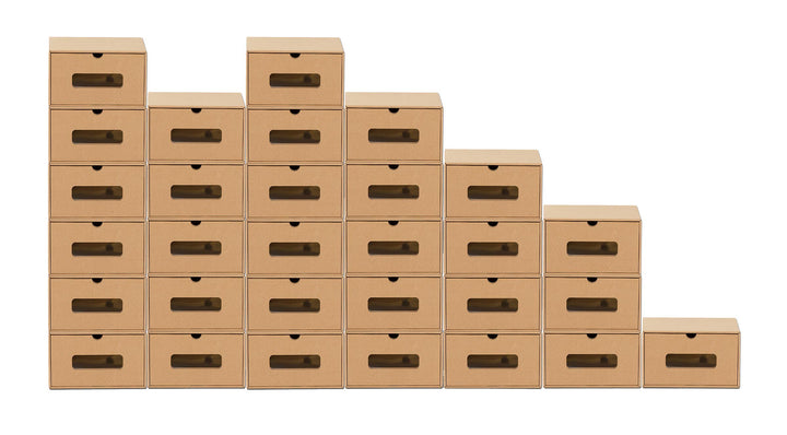 BigDean 30er Boxen-Set mit Sichtfenster & Schublade - Pappkarton aus Kraftpapier - Schuhbox Spielzeu
