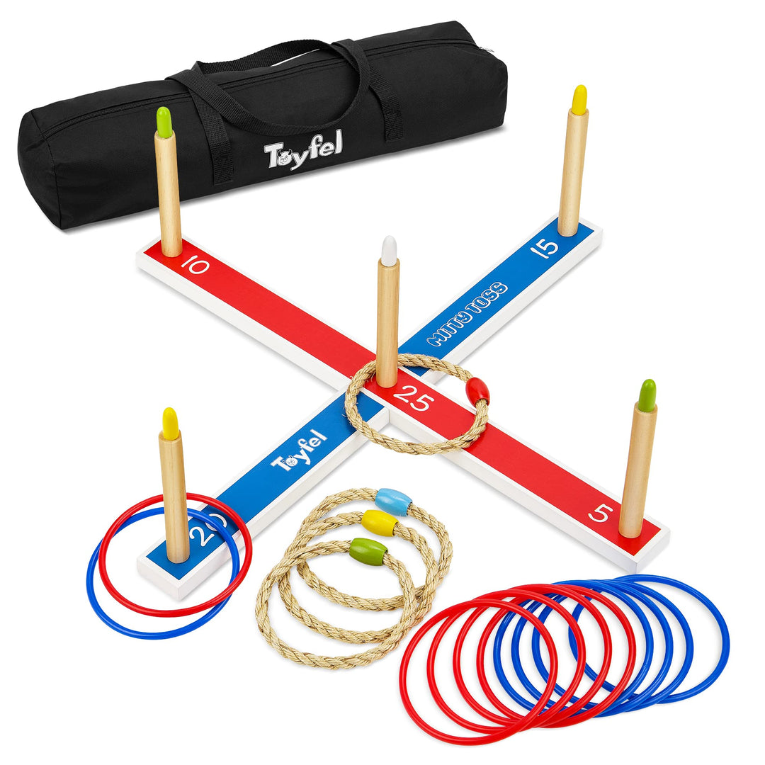 Toyfel XXL Mitty Toss Wurfspiel für Innen- und Aussenbereich, für Erwachsene und Kinder mit 15 Ringe