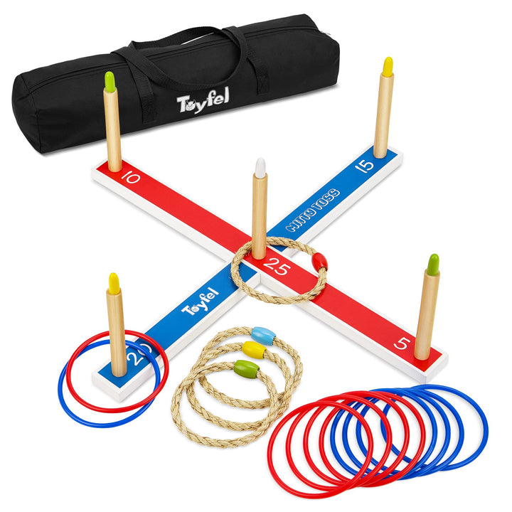 Toyfel XXL Mitty Toss Wurfspiel für Innen- und Aussenbereich, für Erwachsene und Kinder mit 15 Ringe