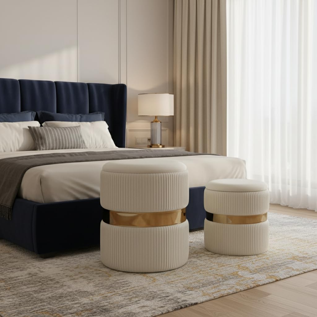 AllEquip 2er-Set Sitzhocker Samt Schminktisch Pouf Hocker mit Stauraum Ottoman Aufbewahrungshocker (