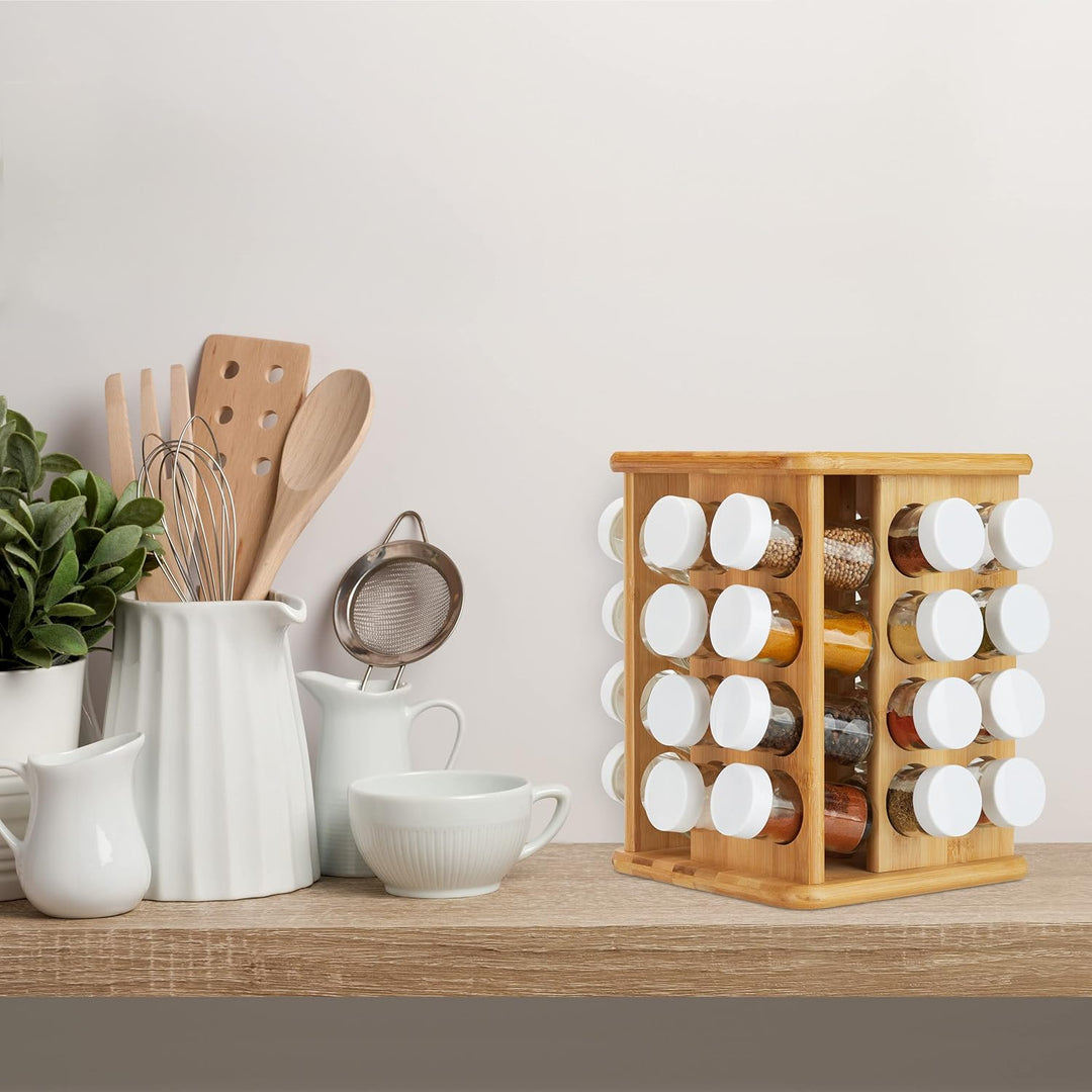 Relaxdays XXL Gewürzkarussell, drehbar, 32 Gewürzgläser, aromadichte Aufbewahrung, Gewürze Organizer