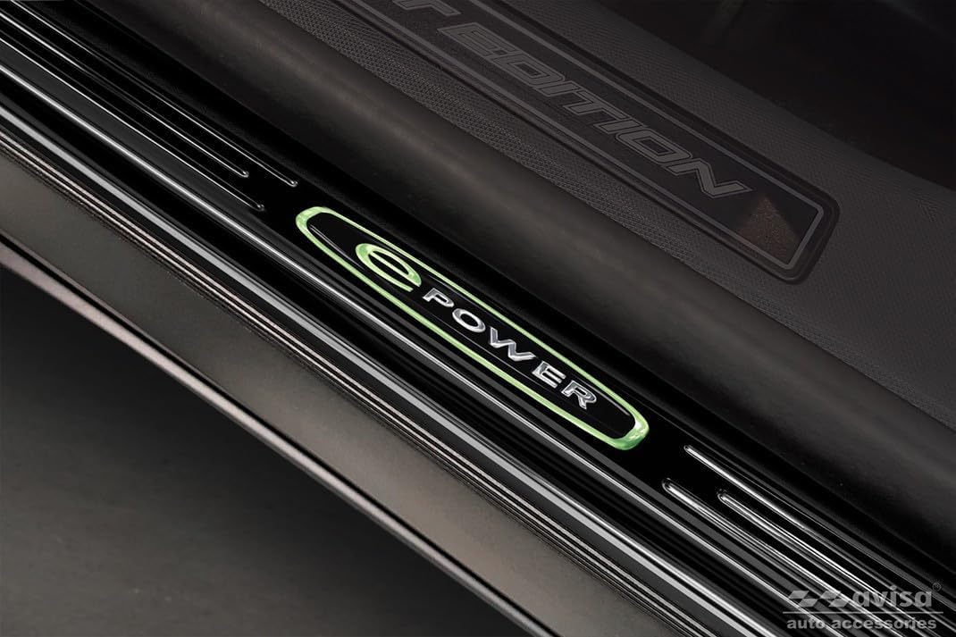 Black Inox door sill protectors compatible with Ford Mustang Mach-E 2020- 'E-Power' - 4-pieces