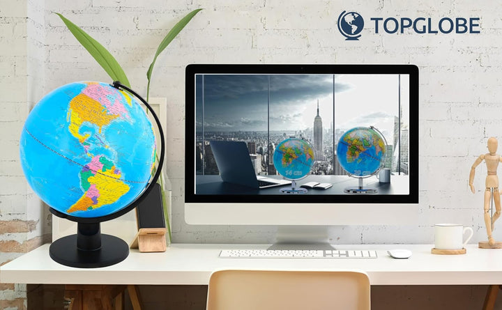 TOPGLOBE 30cm Globus Weltkugel pädagogische Politische Karte - Englischer Sprache, 30cm