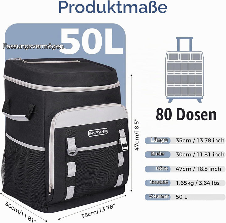 Kühltasche mit Rollen, 50L/ 75 Cans Kühltasche Gross Faltbar und Wasserdicht Kühler, Isoliertasche T