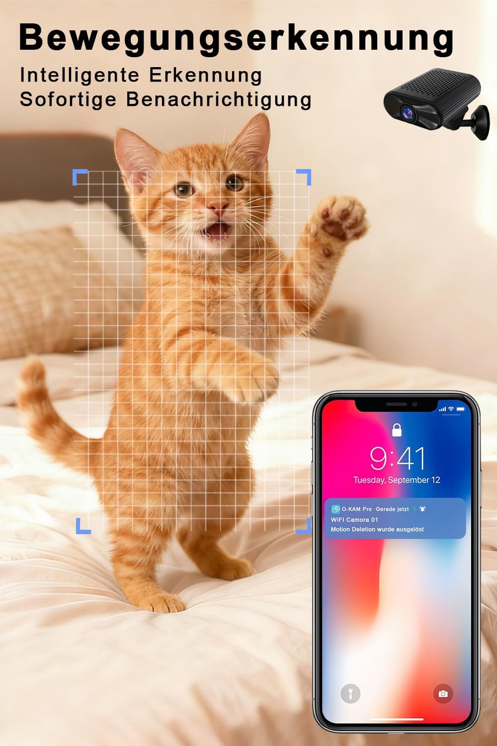 cuoum Mini-Kamera – WLAN Camera mit Live-Übertragung per Handy-App – 4K HD Nachtsicht Kamera mit Bew