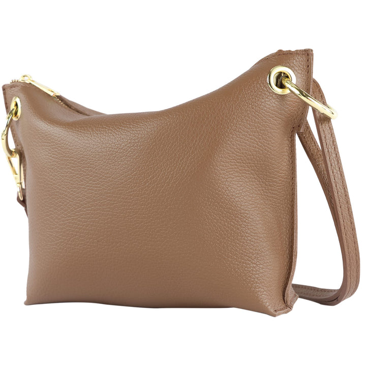 modamoda de - T243 - ital. Umhängetasche Klein Small aus Leder Blassbraun, Blassbraun