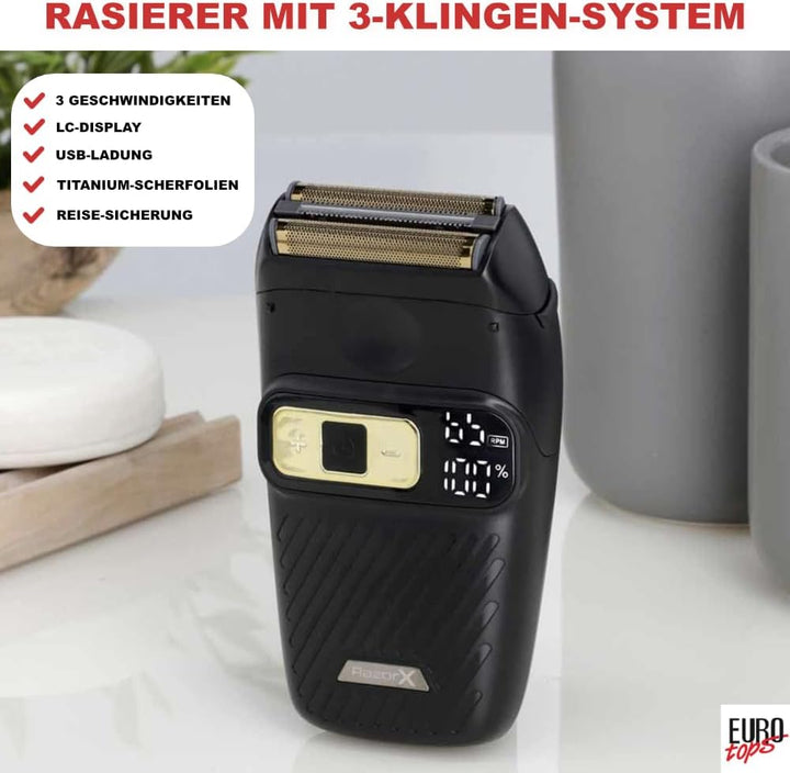 EUROtops Rasierer mit 3-Klingen-System – Elektrischer Herrenrasierer mit Titanium-Scherfolien, 3-stu