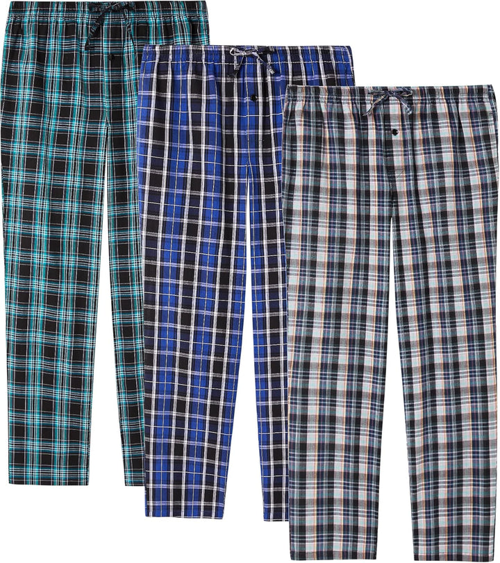 JupiterSecret Herren Pyjamahose Lang Schlafanzughosen für Herren Karierte Nachtwäsche 3er Packs 100%