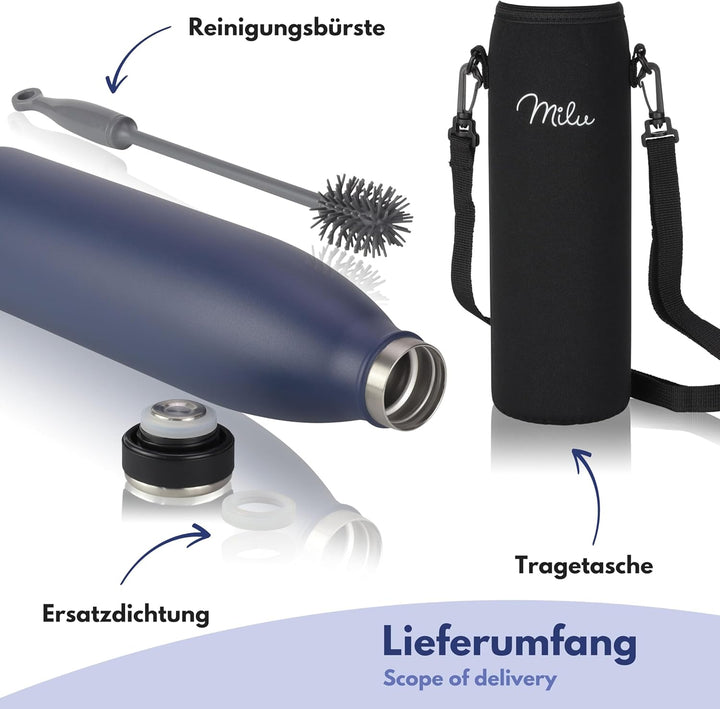 Milu Edelstahl Trinkflasche 350ml 500ml 750ml 1L 1,5L Thermosflasche Isolierte Wasserflasche, Auslau