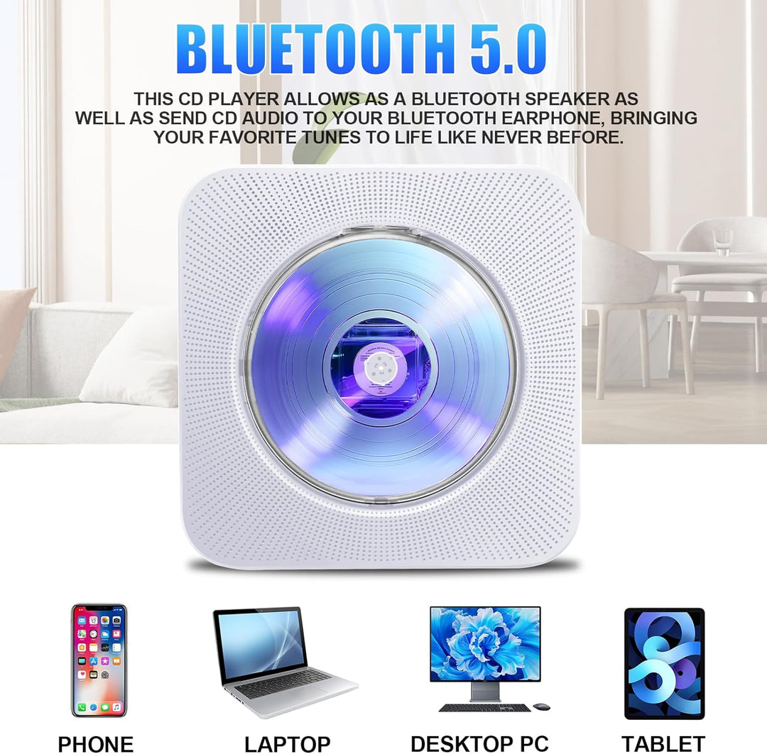 CD-Player Tragbar mit Bluetooth, HoneTeek CD-Player für Zuhause mit Lautsprecher, Persönlicher CD-Pl