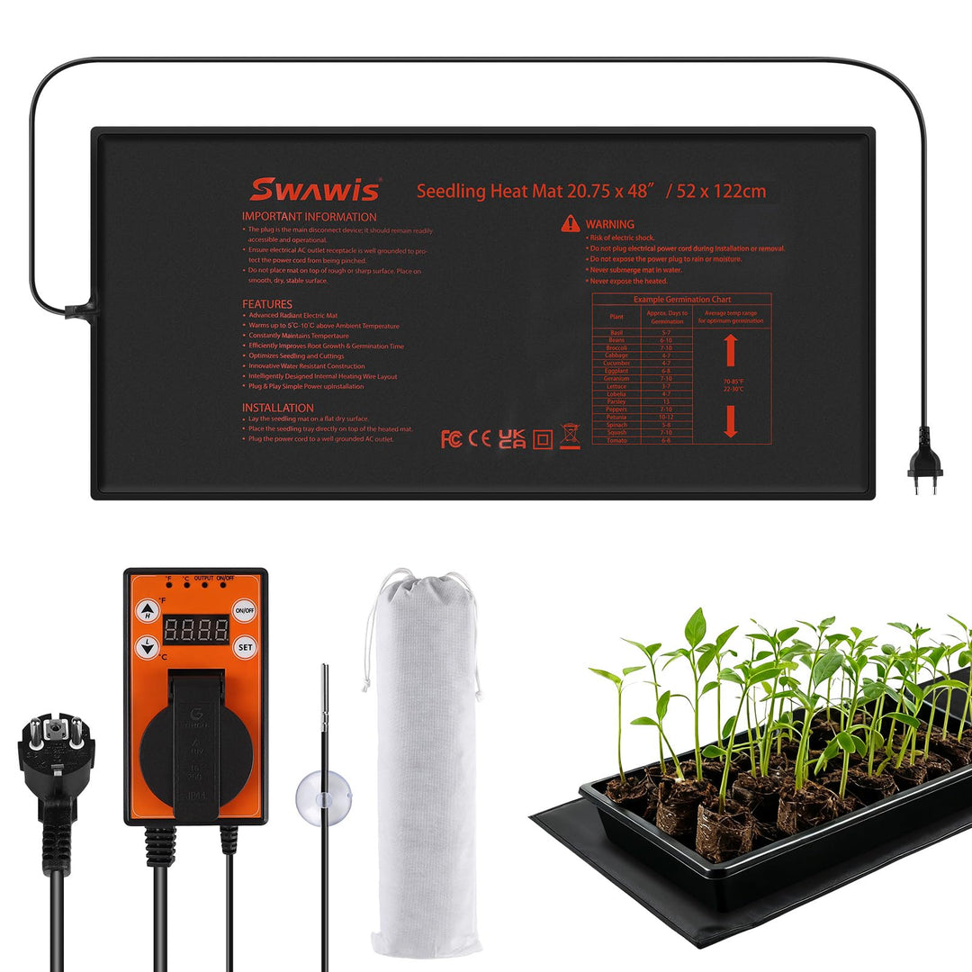 Heizmatte mit Thermostatregler 130W, 52,7x121,9cm Wärmematte Pflanzen Set für Gewächshäuser Gartenhä