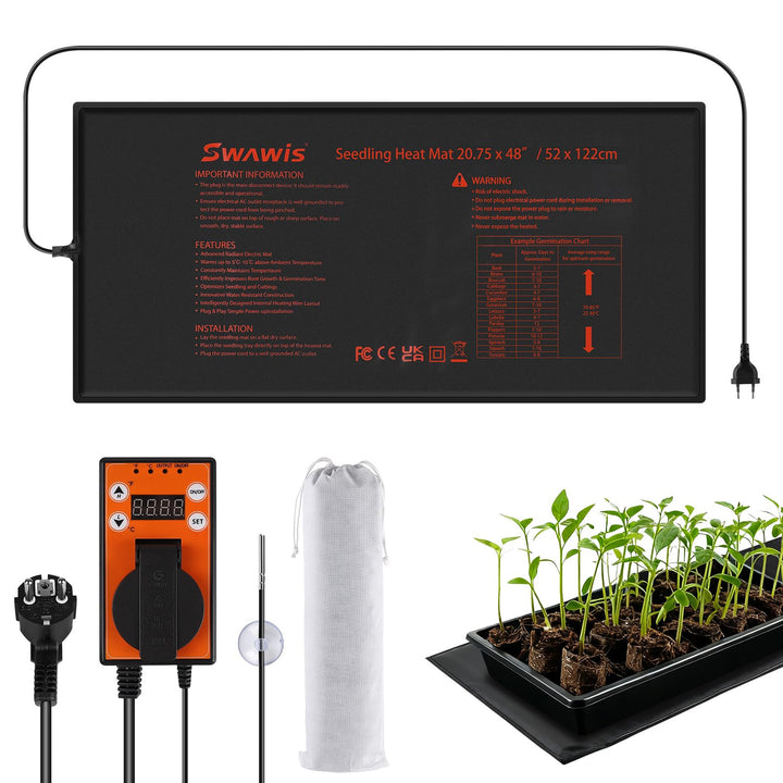Heizmatte mit Thermostatregler 130W, 52,7x121,9cm Wärmematte Pflanzen Set für Gewächshäuser Gartenhä