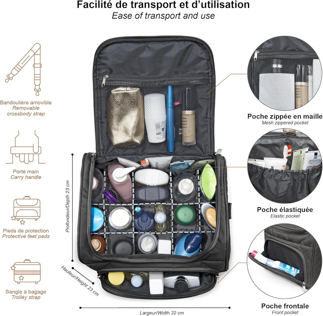 Kosmetiktasche für unterwegs, halbstarr, 25 cm, Kosmetiktasche KINSTON Schwarz, Schwarz