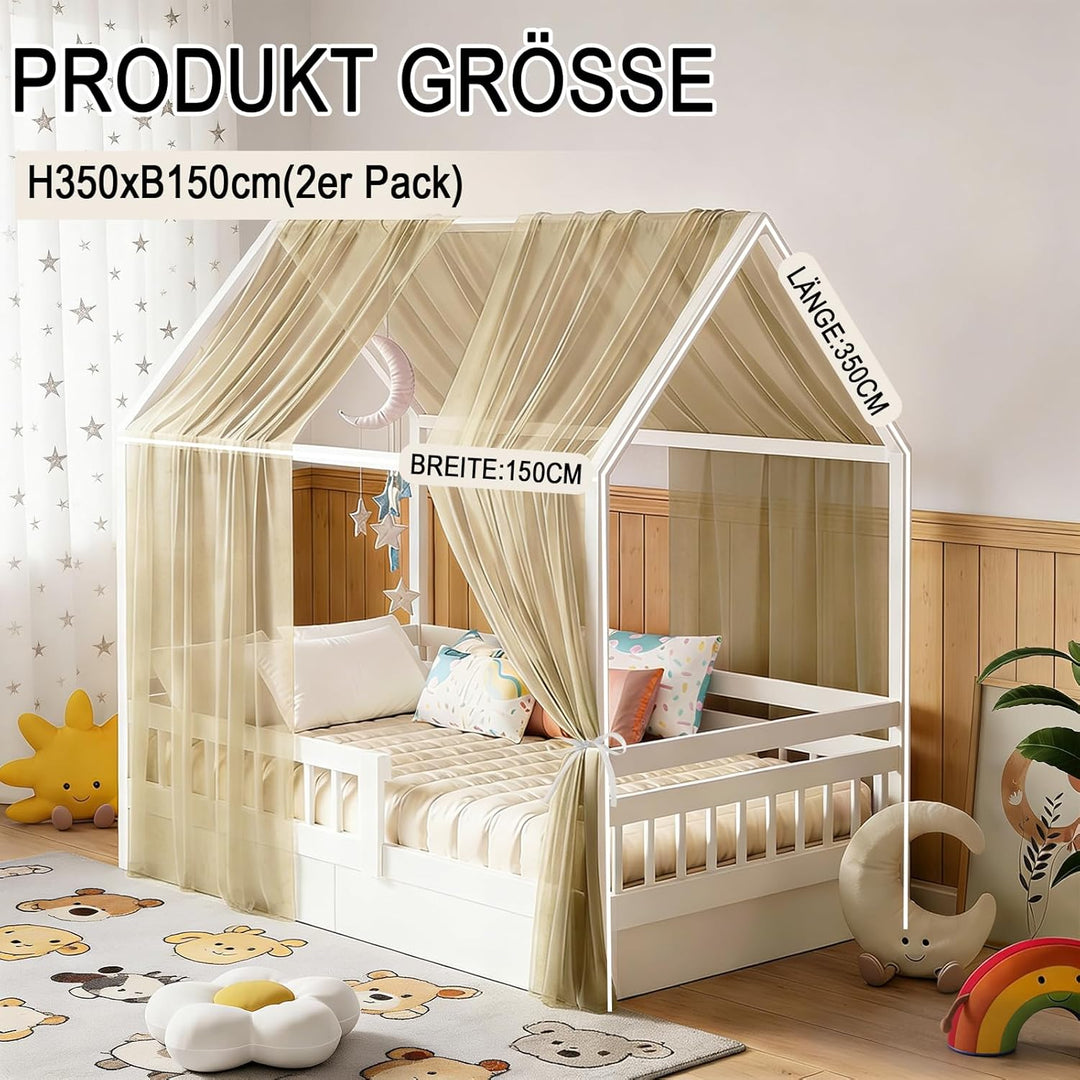 GFCC Betthimmel aus Tüll für Kinder, 2 Stück Hausbett Himmel Set 150x350cm, Leichter & Geruchsneutra