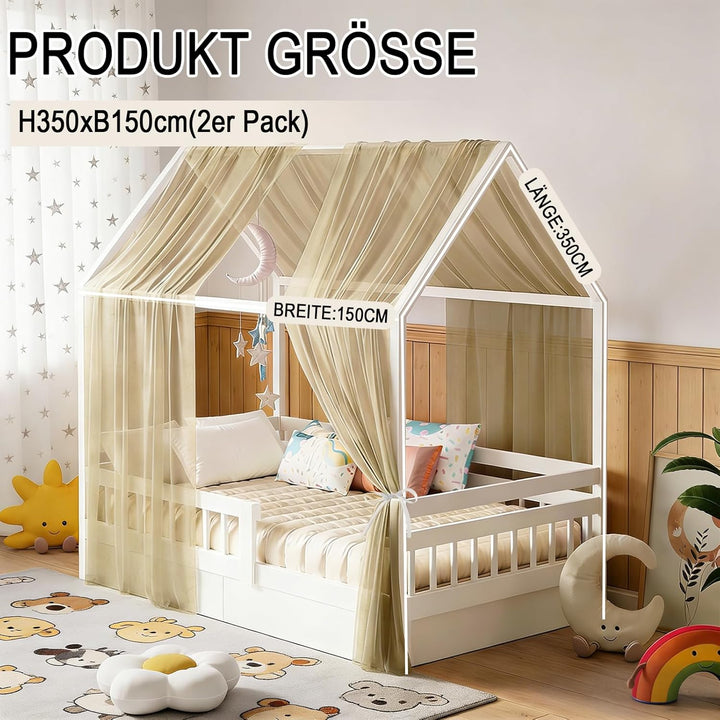 GFCC Betthimmel aus Tüll für Kinder, 2 Stück Hausbett Himmel Set 150x350cm, Leichter & Geruchsneutra