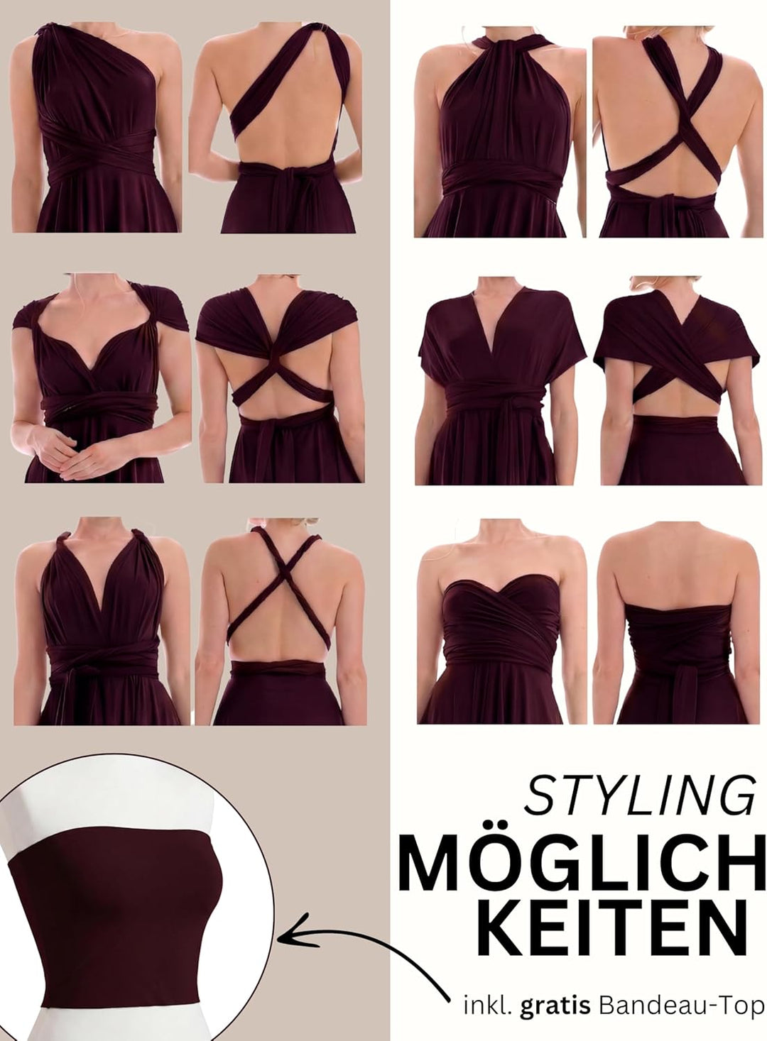 Juvell Brautjungfernkleider lang - Infinity Dress Maxi - Abendkleider elegant-festlich - Multiway-Wi