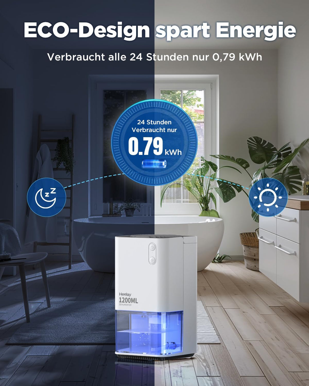 Luftentfeuchter 1200ML,Heelay Luftentfeuchter Elektrisch Entfeuchter Energiesparend,Tragbar,Ultra Le