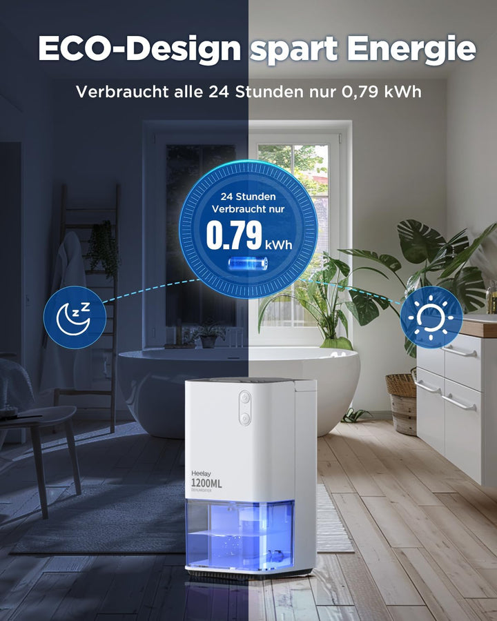 Luftentfeuchter 1200ML,Heelay Luftentfeuchter Elektrisch Entfeuchter Energiesparend,Tragbar,Ultra Le