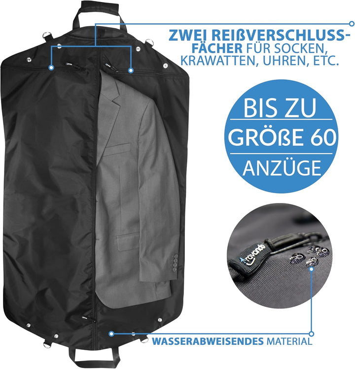 Travando Anzugtasche mit 15" Laptopfach und Schultergurt - Kleidersack Anzug Transporttasche Aufbewa