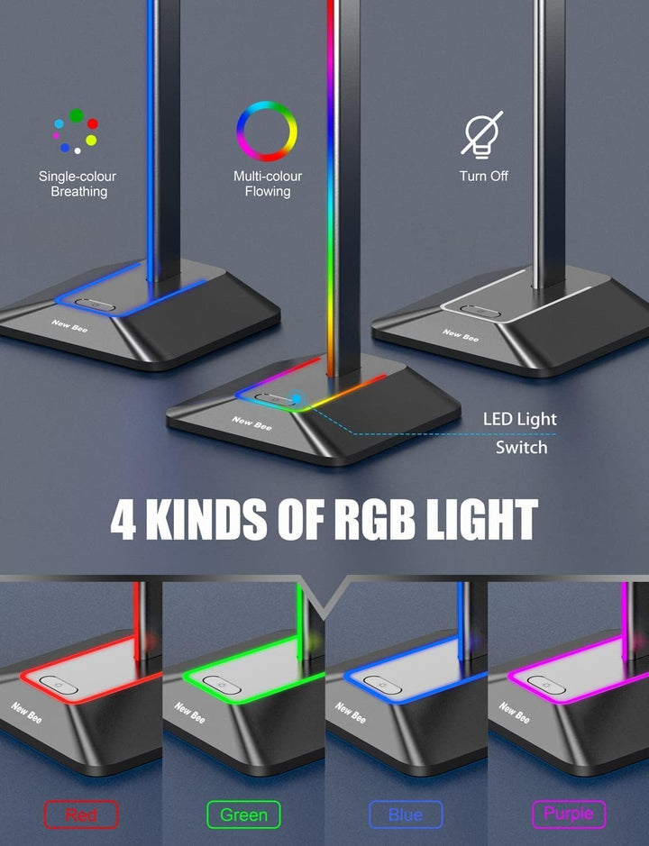 New bee Kopfhörer Ständer RGB Headset Halterung mit USB Typ-C Ladegeräten und Datenübertragung Unive