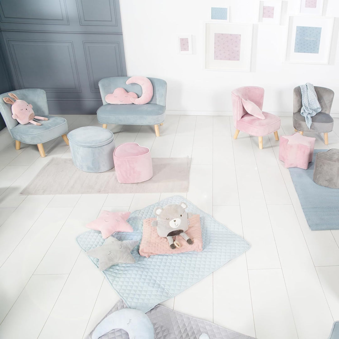 roba Kinderhocker Lil Sofa in Herzform - Bequemer Hocker in rosa Samtstoff - Polstermöbel Pouf für K