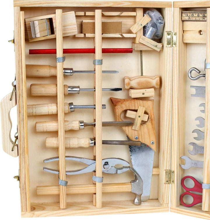 small foot Werkzeugkoffer Deluxe aus Holz, mit Zubehör, wie Hammer, Säge, Hobel uvm, ab 6 Jahren, 22