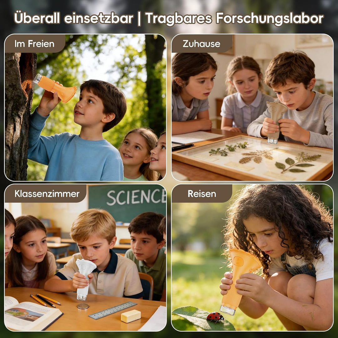 Mikroskop für Kinder - Tragbares Kinder Mikroskop 1000X, Braun | 1000X Taschenmikroskop mit Digitale