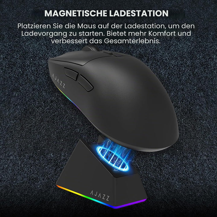 MechLands AJ139 V2 MC Gaming-Maus mit Ladestation, einstellbare 12000 DPI, PAW3311-Sensor, 3 Modi, k