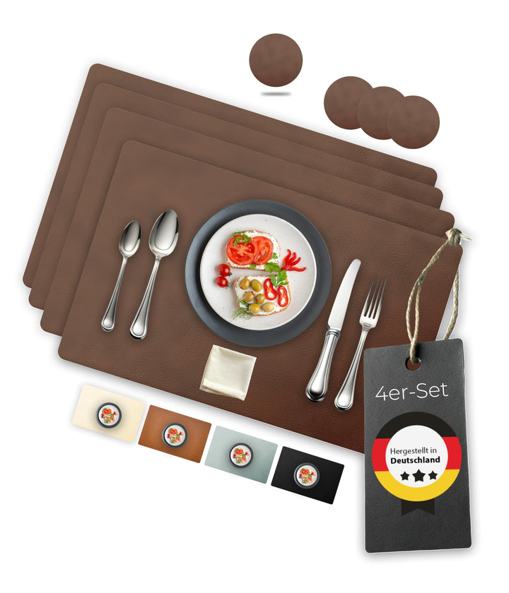 Lederfabrik Garnier® Platzsets und Untersetzer 4er Set, abwaschbar, echtes recyceltes Leder, Tischse