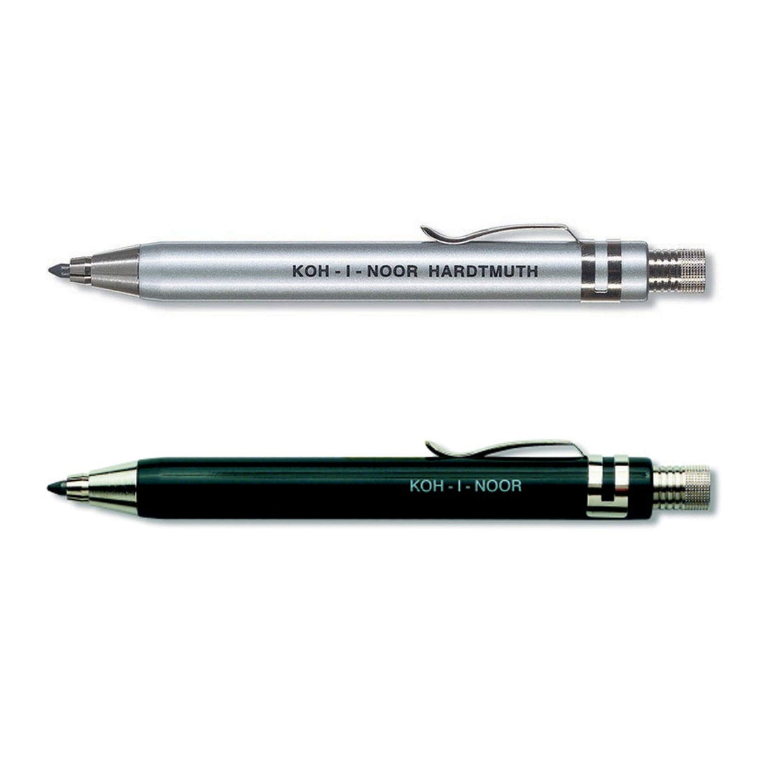 Koh-I-Noor 5358 Druckbleistifte aus Metall mit Spitzer und Clip, verschiedene Sets, Silber und Schwa