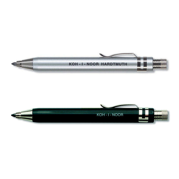 Koh-I-Noor 5358 Druckbleistifte aus Metall mit Spitzer und Clip, verschiedene Sets, Silber und Schwa