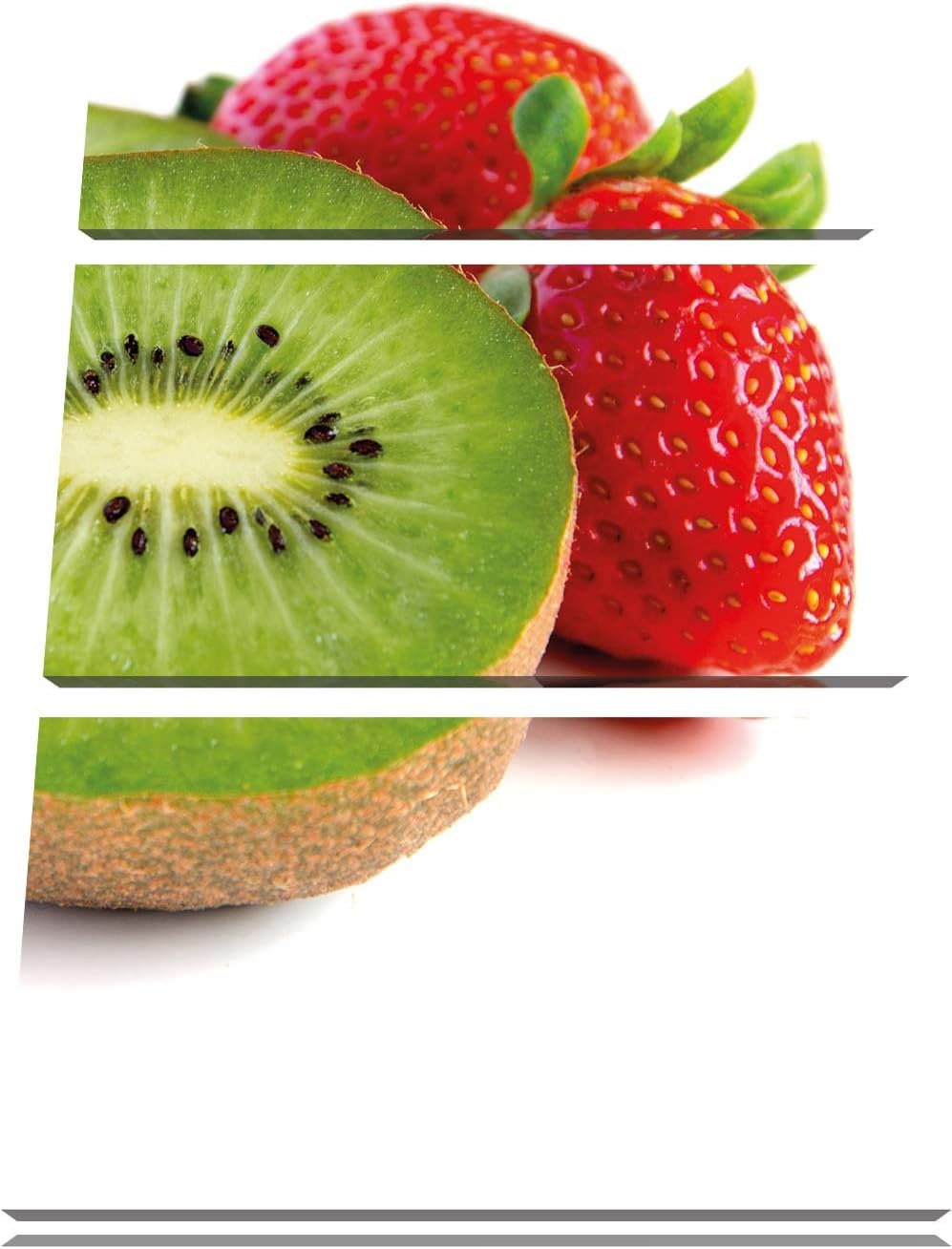 Pixxprint Kiwi und Erdbeeren 3-Teiler Leinwandbild 120x80 Bild auf Leinwand