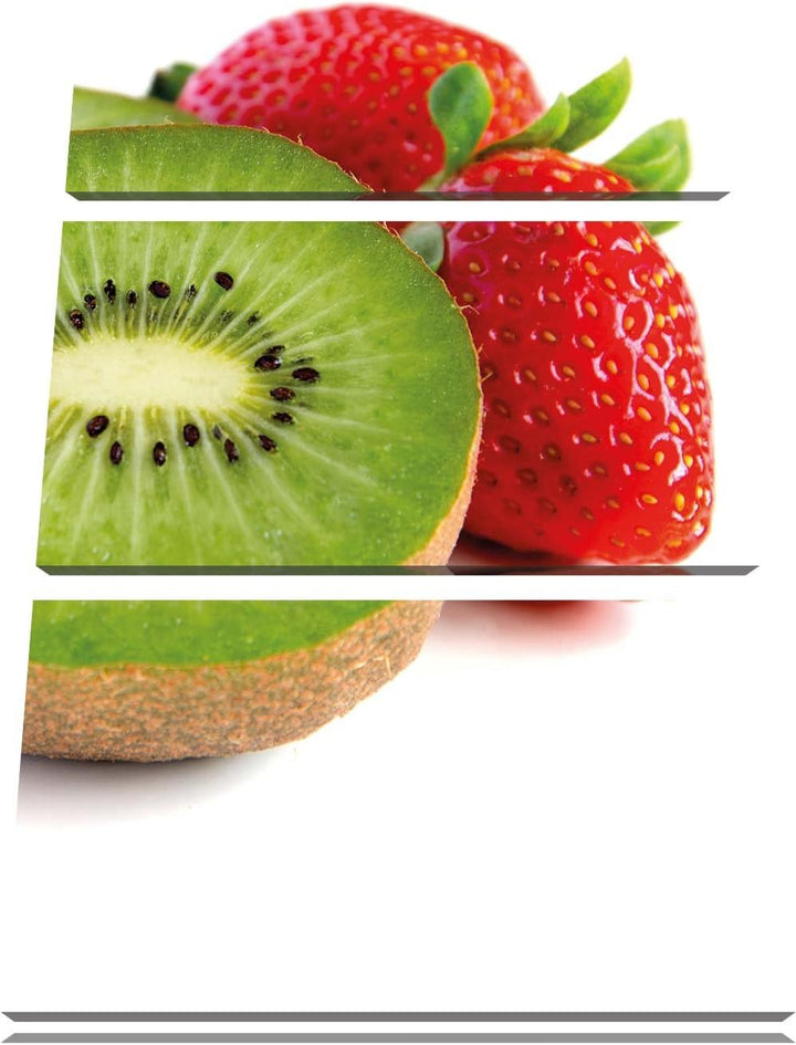 Pixxprint Kiwi und Erdbeeren 3-Teiler Leinwandbild 120x80 Bild auf Leinwand