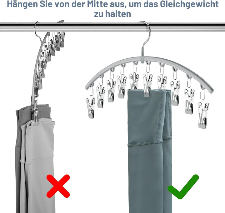 Volnamal Legging-Organizer, Metall-Yogahosenbügel mit Gummibeschichtung, 4 Stück, 10 Clips für 40 Le