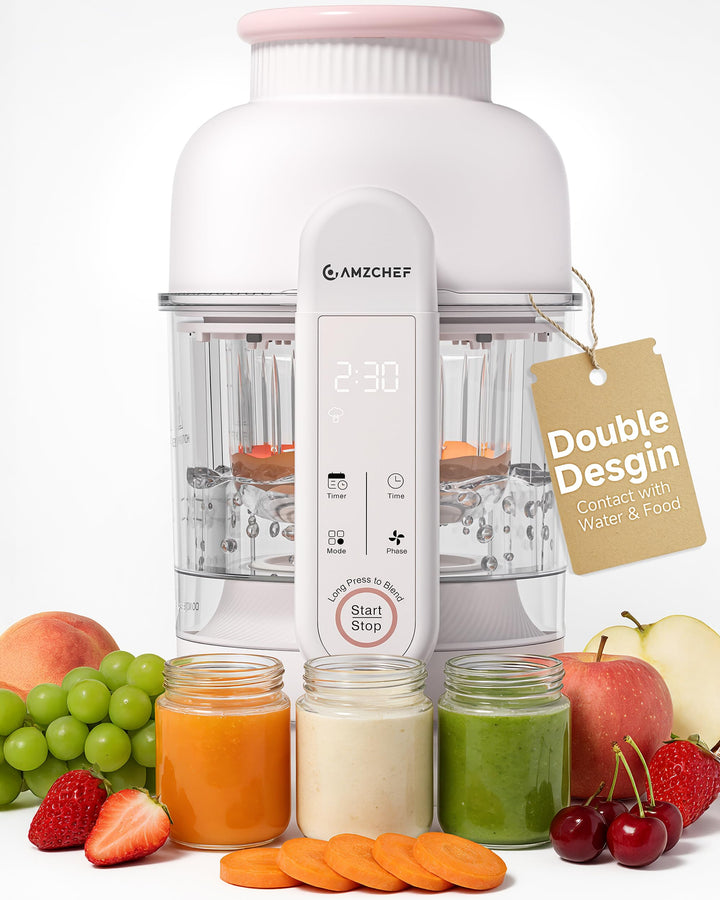 AMZCHEF Babynahrungszubereiter mit Dampfkorb – 6-in-1 Automatisches Kochen & Mixer mit Altersauswahl