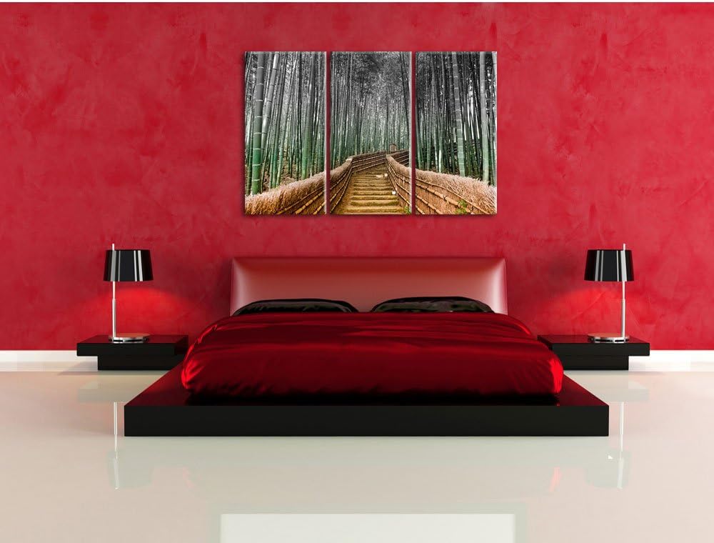Pixxprint Kyoto Japan Bambuswald als Leinwandbild/Grösse: 3 Teilig (120x80) cm/Wandbild/Kunstdruck/f