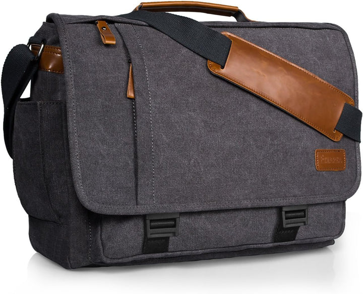 Estarer Laptoptasche 17 Zoll Umhängetasche Canvas für Arbeit Uni Grau 17-17.3