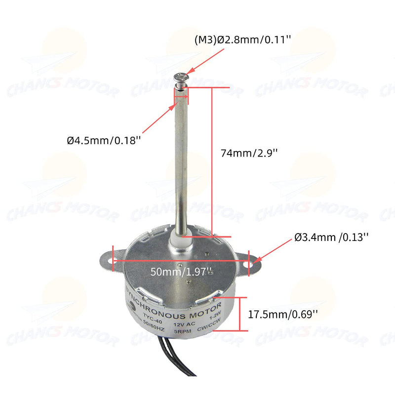 CHANCS Small Synchronous Motor TYC-40 12V 5RPM AC Inner-Shaft Length 74mm for Christmas Santa Hallow