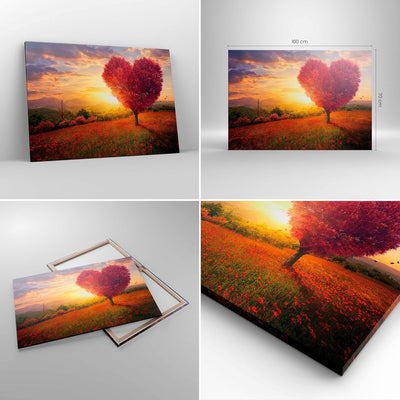 Bilder auf Leinwand 100x70cm Leinwandbild mit Rahmen Baum Wiese Blume Gross Wanddeko Bild Schlafzimm