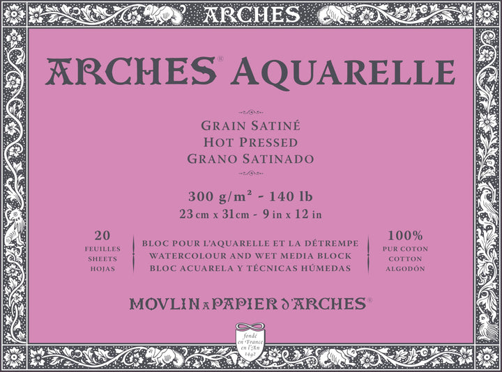 ARCHES Aquarelle 100% Satin 300 g Block verleimt 4 l 23 x 31 20 Blätter Naturweiss