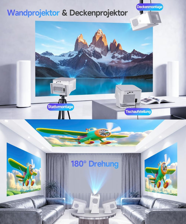 Alwtniet Mini Beamer Projektor 4K 8K Unterstützt, Full HD 1080P Smart Projector mit Android 14, WiFi