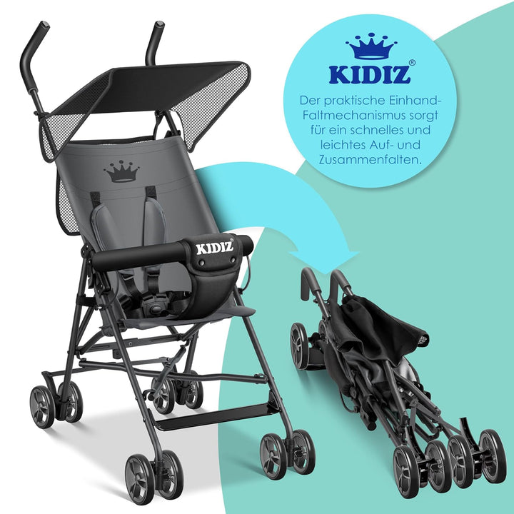 KIDIZ® Kinderwagen CITY Buggy Kinderbuggy klappbar Sportwagen Faltbar 360° 4-Zoll-Räder Inkl. Sonnen