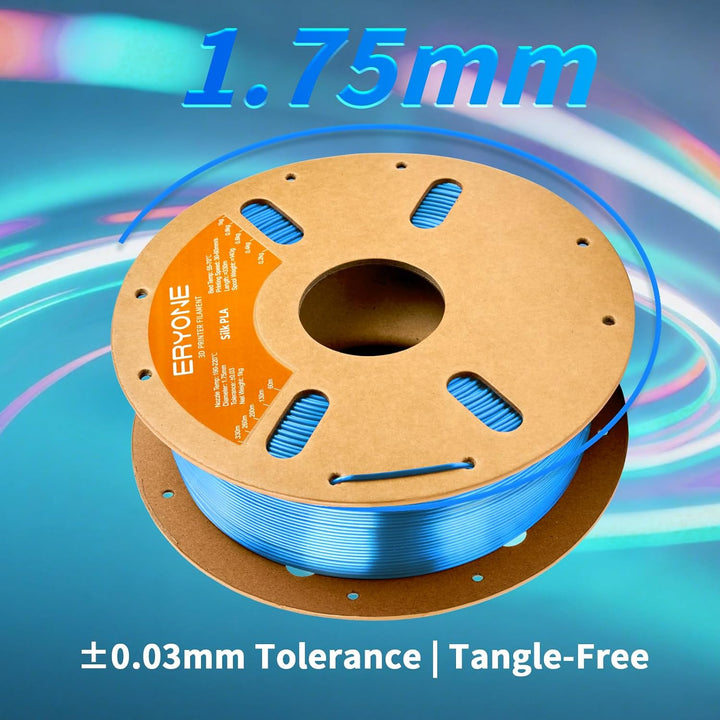 ERYONE Silk PLA Filament 1.75 mm, 3D-Drucker Filament PLA, 0,03 mm, 1 kg/Spule, Silk Blau