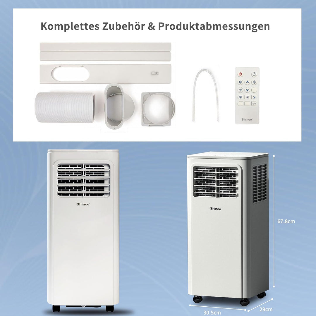 Shinco Mobiles Klimagerät,9000 BTU, 2,6kW, 3-in-1 Klimaanlage, Kühlen&amp;Ventilieren&amp;Entfeuchten, Mobil